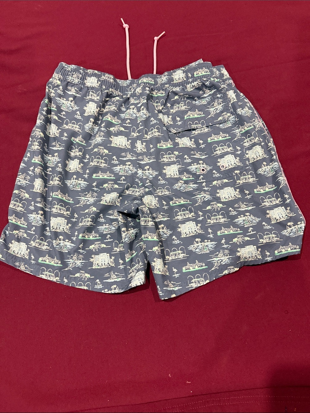 Vineyard Vines Navy Patterned Swim Trunks with Pink Trim - Picture 4 of 4